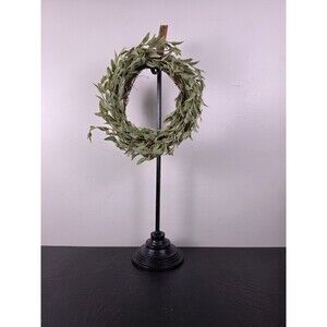 Farmhouse Faux Sage Green Wreath 18" on Twig Grapevine Base with Black Metal...